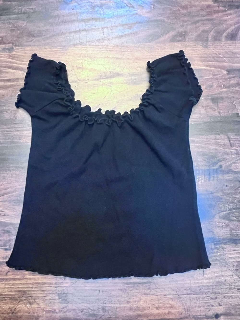 Brandy Melville Black Ruffle Scoop Crop Top